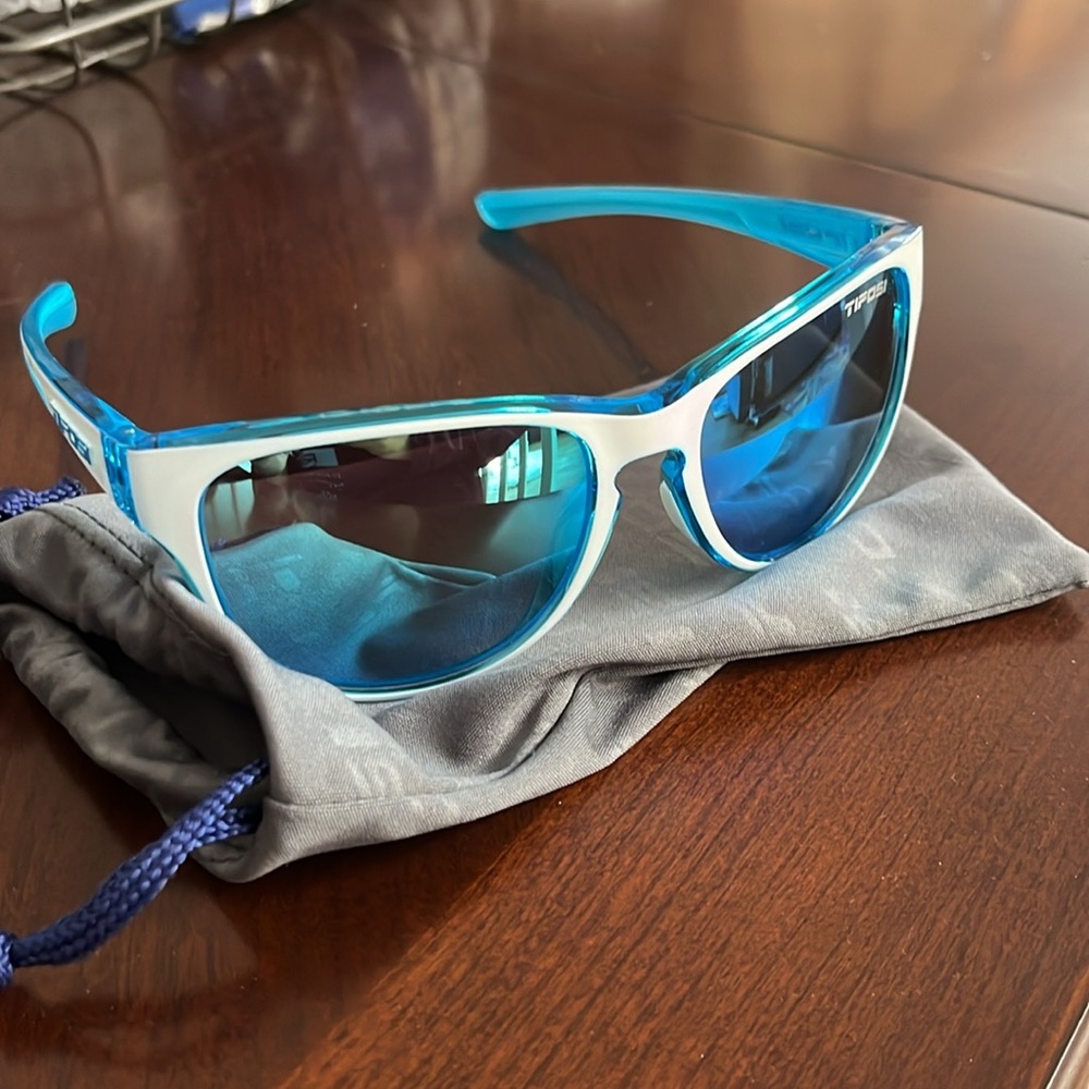 Tifosi Swank Polarized Sunglasses Neon Blue and White - Picture 2 of 4
